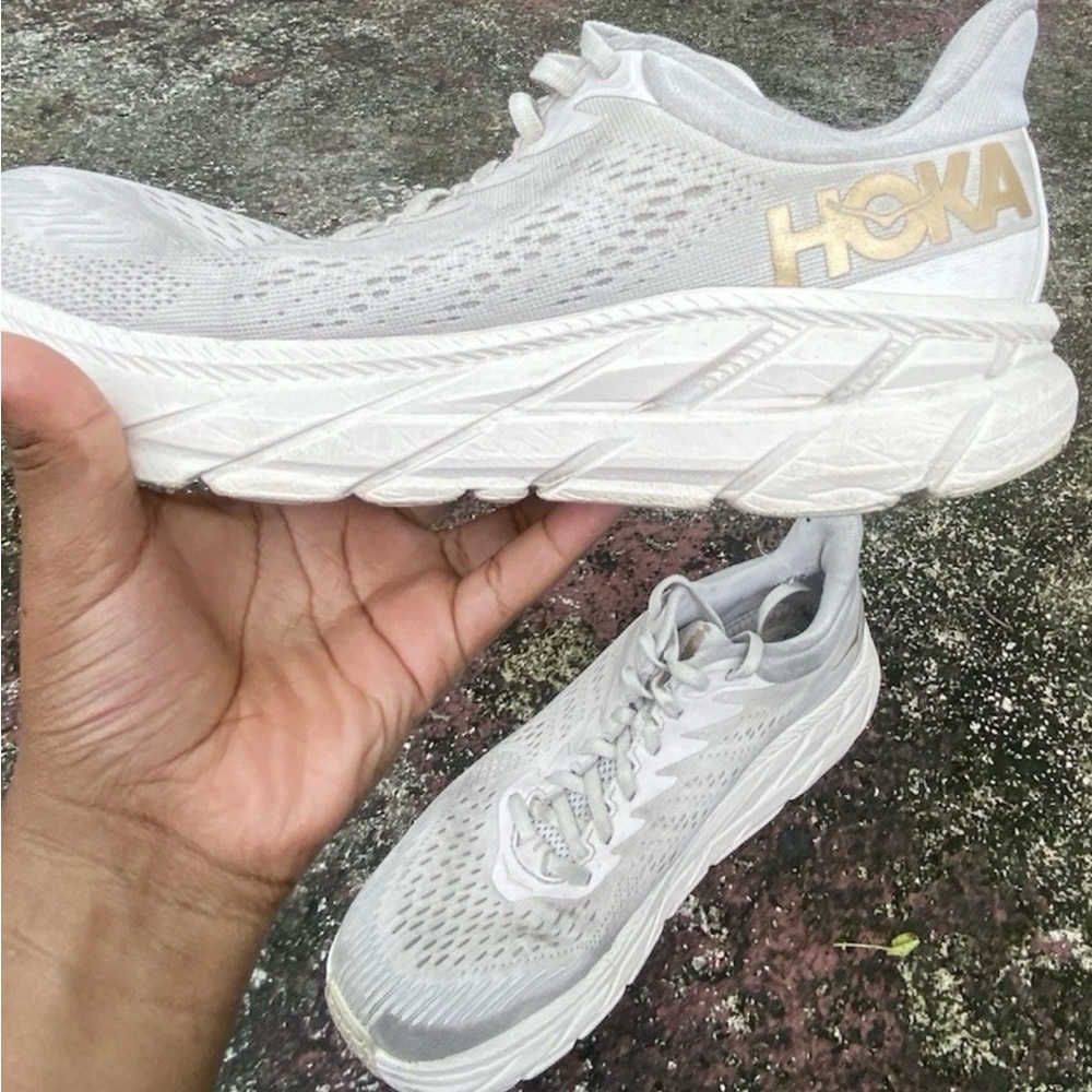 Hoka Women's/Unisex Light Gray Cream Athletic Running Shoes